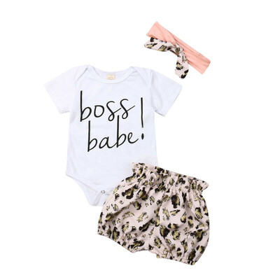 

Newborn Baby Girls Leopard print Clothes Top Romper Short Pants Summer Outfit