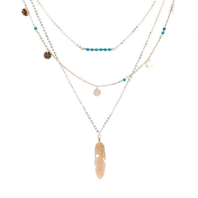 

Fashion Three-layer Long Chain Foliage Pendant Turquoise Women Necklace