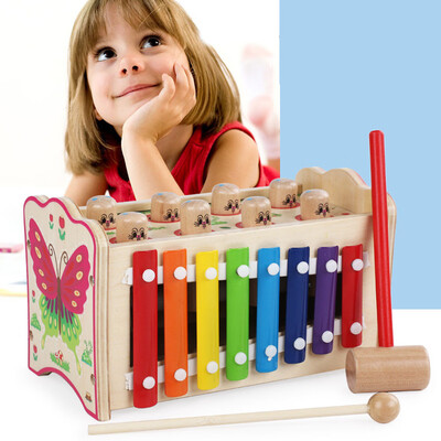 

Tailored Musical Toy Dual Functions Animal Themed Wooden Piano And Pounding And Roll