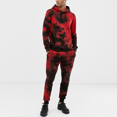 

Toponeto Mens Autumn Tie Dyeing Print Sweatshirt Top Pants Sets Sport Suit Tracksuit