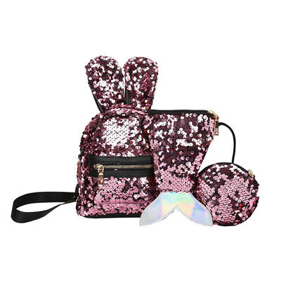 

3pcsset Shiny Sequins School Backpack Women Rabbit Ear Rucksack Purse Bags