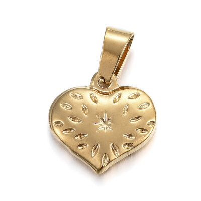 

304 Stainless Steel Pendants Heart Golden 15x15x35mm Hole 5x7mm