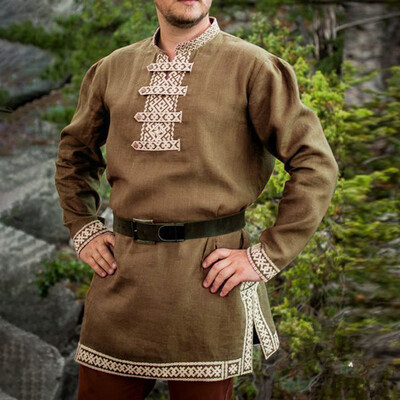 

Mens Long Sleeve Retro Blouse Standing Collar Cosplay Costume Shirt Split Tops