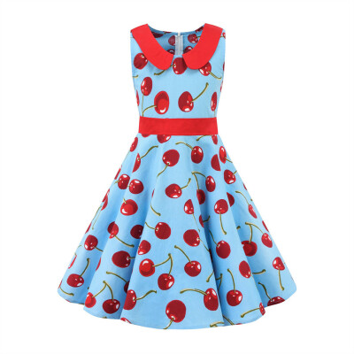 

Kids Teen Children Girls 1950s Retro Sleeveless Cherry Print Princess Dress