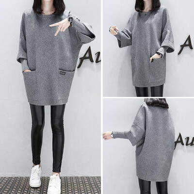 

Women O-Neck Loose Long Sweatshirt Autumn Casual Pullover Tops Korean Coat