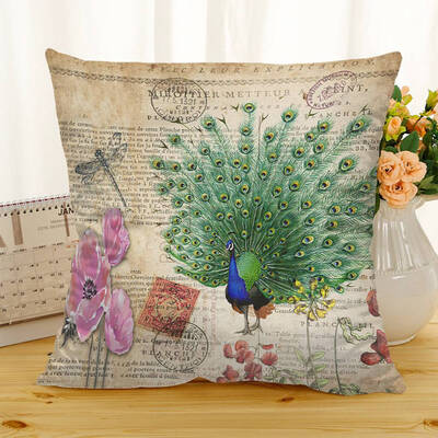 

1X Peacock Pillow Case Sofa Bedroom Home Decor Removable And Washable Office Cushion Linen Cushion Cover