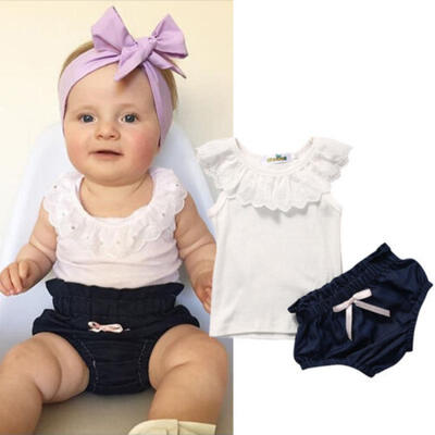 

US Lace Newborn Toddler Baby Girl T-shirt Tank TopPants 2PCS Outfit Clothes Set