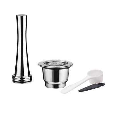 

4PCSSet Stainless Steel Refillable Reusable Coffee Capsule Coffee Tamper Coffee Pod Replacement for Nespresso Machine