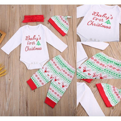 

4pcs Newborn Baby Boy Girl Cotton Romper Pants Hat Headband Outfits Set Clothes