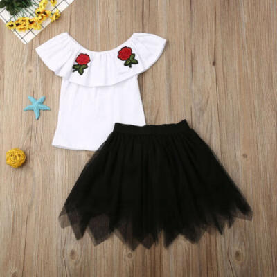 

US Summer Toddler Baby Girl Clothes Rose print Shirt Top Tutu Dress Skirt Outfit