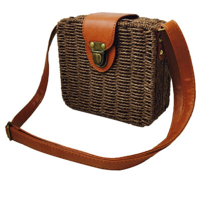 

Fashion Women Flap Straw Bags Summer Beach Style Leather Strap Shoulder Bags For Women Hasp Square Straw Bags Crossbody Bags Hot