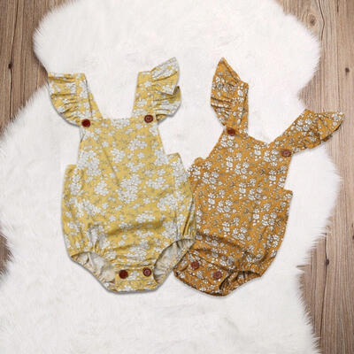 

Infant Baby Girls Ruffle Sleeve Rompers Floral Print Backless Bodysuit One-Piece Jumpsuit for Photography