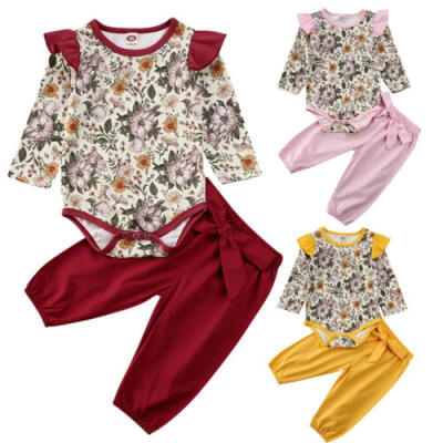 

Newborn Baby Girls Clothes Xmas Flower Bow Romper Tops Pants Clothes Outfits