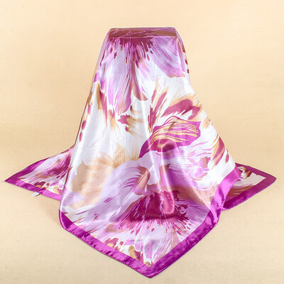 

Simulation silk scarf spot wholesale 90cm satin large square scarf Yiwu scarf factory direct sales special gift