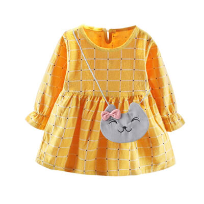 

Plaid Print Dress Girls Kid O-neck Pure Cotton Long Sleeve Princess Dresses