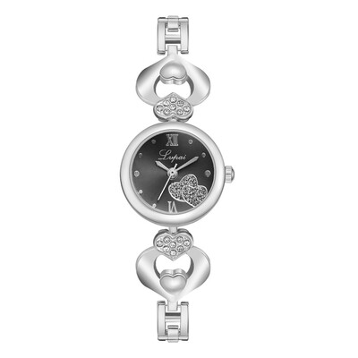 

Best Selling Womens Watches Rose Disc Heart-Shaped Chain Ladies Luxury Quartz Wristwatch Clock Dress Gift Relogio Feminino