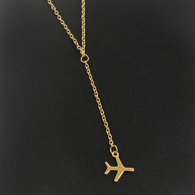 

New Gold Color Small Aircraft Pendent Necklace for Women Long Alloy Plated Plane Collares Necklace Jewelry Gift Accessories
