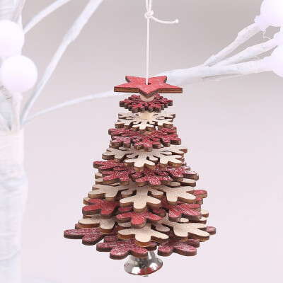 

Rotate Christmas Tree Ornaments Xmas Tree Hanging DIY 3D Snowflake Star Pendants Wooden Small Bell Decorations For Home Office