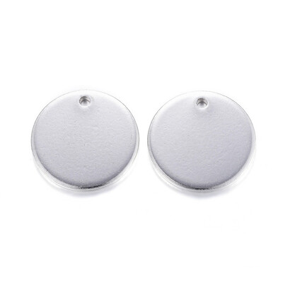 

304 Stainless Steel Charms Blank Stamping Tags Smooth Surface Flat Round Stainless Steel Color 15x1mm Hole 1mm