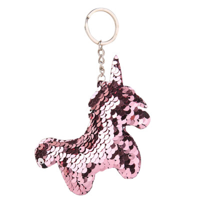 

Fashion Cute Shiny Unicorn Keychain Sequins Horse Key Chain Key Ring For Women Car Bag Pendant Fashion Jewelry Bag Accessories