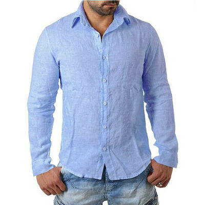 

Fasion Men Summer Casual Dress Shirt Mens Solid Color Long Sleeve Shirts Tops