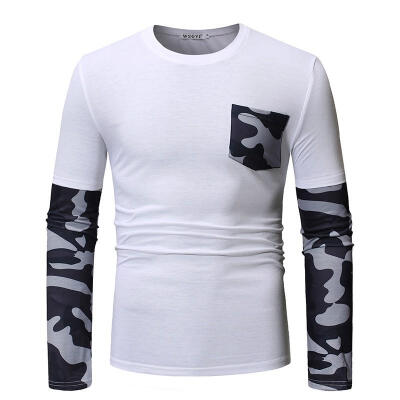 

Male Casual T-Shirt with Long Camouflage Patchwork Sleeve Creative Men\s Tops