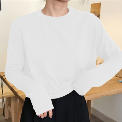 

Women Autumn T-shirt O-Neck Long Sleeve Loose T-shirt Short Tops Winter Female Plus Size Harajuku Solid Color Shirt