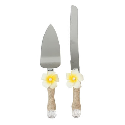 

Stainless Steel Wedding Cake Knife & Server Set Burlap Twine Handle with Artificial Flower Cake Cutlery for Wedding Anniversary Bi