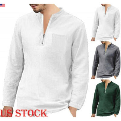 

luxury Mens Linen Long Sleeve Muscle Solid T-shirt Casual Loose Tops Tee