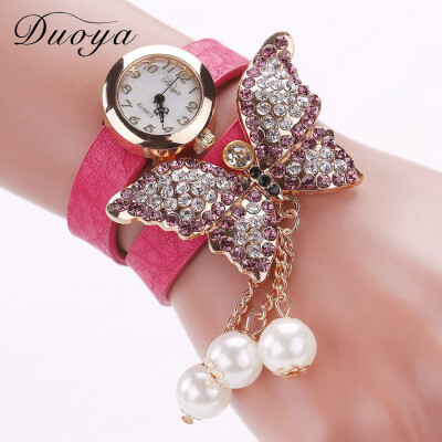 

Big Butterfly Bracelet Watch Full Diamond Pearl Trend Brand Ladies Fashion Watch Fashion PU Leather Watch