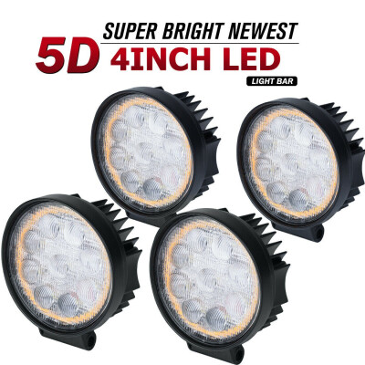 

4X 4inch 42W Round LED Work Light Bar Flood Ofroad Amber White Fog Lamp 12V SUV