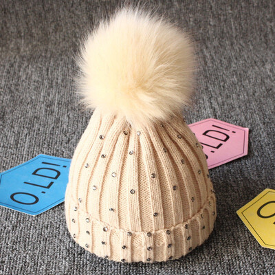 

Newborn Baby Boys Girls Winter Warm Double Fur Pom Bobble Knit Beanie Hats Cap