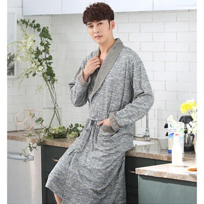 

2018 Spring Bathrobe Men Cotton Sleepwear Nightgown Mens Knitting Long Sleeve Soft Autumn Pajamas