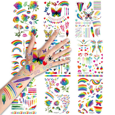 

〖Follure〗9 Sheets Rainbow Tattoos Rainbow Stickers Temporary Waterproof Tattoos