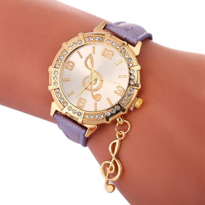 

2019 Women Luxury Watch Music Note Fashion New Design Pendant Clock Leather Band Quartz Wristwatch Lady Female Diamond Watches