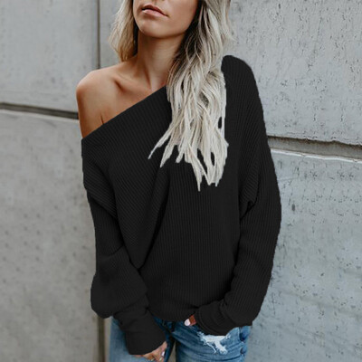 

〖Follure〗Women Solid Long Sleeve Off Shouder Knitted Sweater Jumper Pullover Top Blouse
