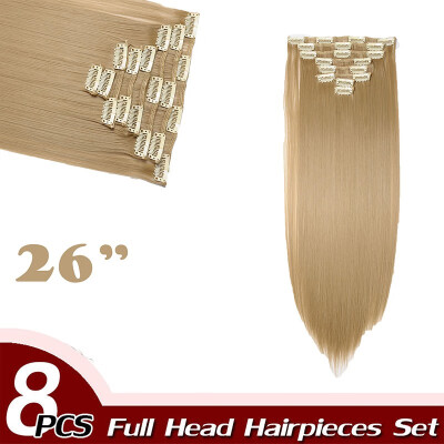 

Full Head Clip Synthetic in Hair Extensions 8 Piece 18 Clips Hairpiece Long Wave Curly Straight for Women