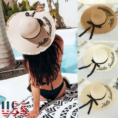 

Women Ladies Summer Big Wide Brim Straw Hat Floppy Derby Beach Sun Foldable Cap