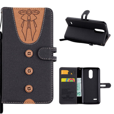 

MOONCASE LG K8 2017 stitching embossed womens leather case - black