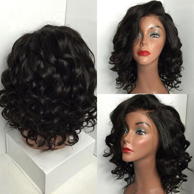 

〖Follure〗Women Black Brazilian Short Wavy Curly Parting High Temperature Fiber Wig Hair