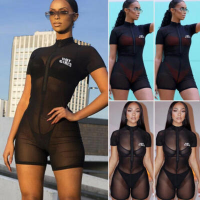 

Women Mesh Fishnet Bodysuit Slim Long Sleeve Leotard Jumpsuit Top T-shirt Blouse