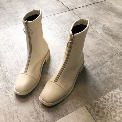 

Short-booted womens spring&autumn single boots British style retro front zipper handsome martin boots show thin thick with th