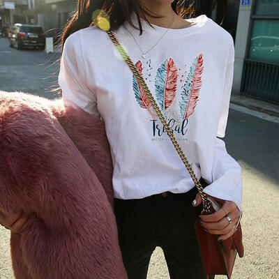 

Korean Fashion Autumn Women T-Shirts Long Sleeve Cartoon Print O-Neck Tops
