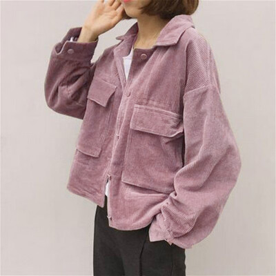 

Women Corduroy Jacket Top Shirt Coat Casual Vintage Oversize Loose Fashion Retro