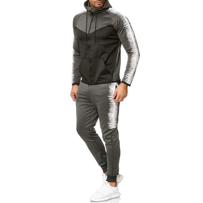 

Toponeto Men Casual Slim Fit Zipper Printed Sweatshirt Tracksuit Sport Hoodies Suits&Sets