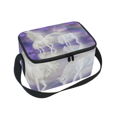 

Lunch Box Insulated Lunch Bag Large Cooler Horses In The Purple Rainbow Sky Tote Bagfor Kids Men Women