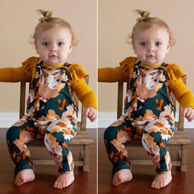 

2Pcs Toddler Kids Baby Girls Winter Clothes T-shirt Floral Bib Pants Outfits Set