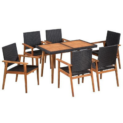 

7 Piece Outdoor Dining Set Poly Rattan Black&Brown