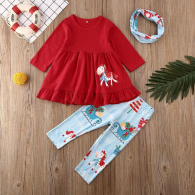 

US Newborn Baby Kid Girl Swing Skirt Panft Headband Outfit Clothes Sets 3PCS