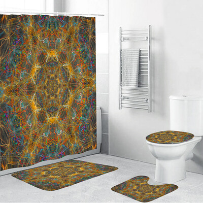

〖Follure〗4PCS Non Slip Toilet Polyester Cover Mat Set Bathroom Shower Curtain